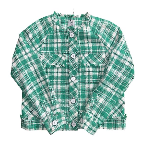 CAbi Jackets & Blazers - Cabi Women's Jacket M Sophia Green Plaid Tweed Button Up Library Style #5653